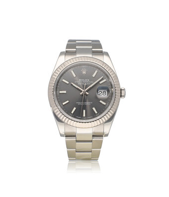 Rolex Datejust II 41 NEW ROLEX SERVICE - 2017 B+P | steel rhodium - slate - grey fluted Oyster