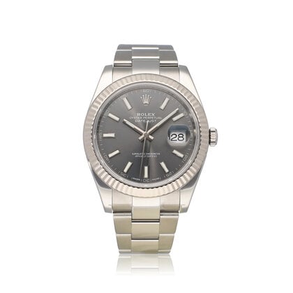 Datejust II 41 NEW ROLEX SERVICE - 2017 B+P | steel rhodium - slate - grey fluted Oyster