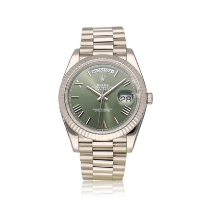 Day-Date 40 - 2023 box + papers | white gold President green / olive / money