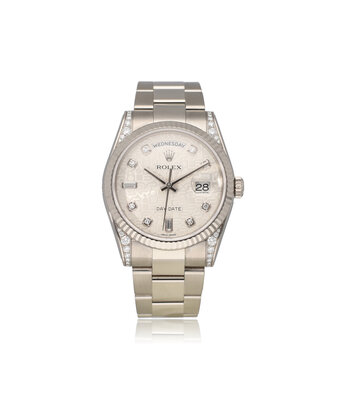 Rolex Day-Date  NEW ROLEX SERVICE | white gold factory diamond silver Jubilee - Oyster + box