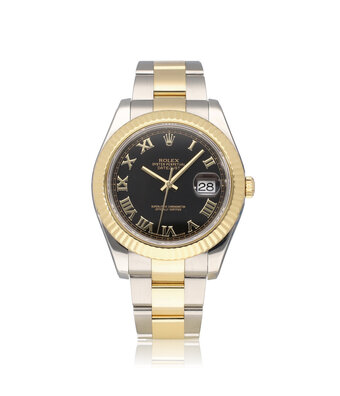 Rolex Datejust II 41 NEW ROLEX SERVICE - 2016 B+P | steel - gold black roman fluted Oyster