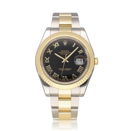 Datejust II 41 NEW ROLEX SERVICE - 2016 B+P | steel - gold black roman fluted Oyster