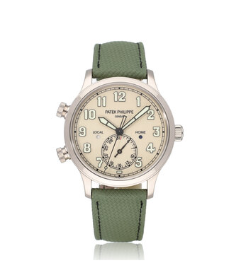 Patek Philippe Calatrava Pilot Travel Time 42 UNWORN - B+P 2026 | steel | beige | leather - fabric