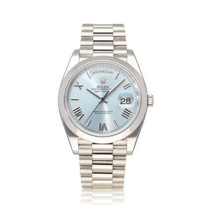 Day-Date 40 NEW ROLEX SERVICE - 2021 B+P | platinum ice blue President