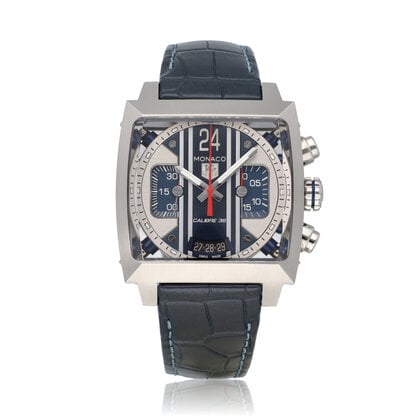 Monaco   NEW TAG SERVICE - 2019 box + papers | steel blue alligator leather