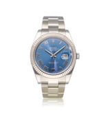 Rolex Datejust 41 NEW ROLEX SERVICE - 2024 B+P | steel - white gold Azurro blue roman Oyster