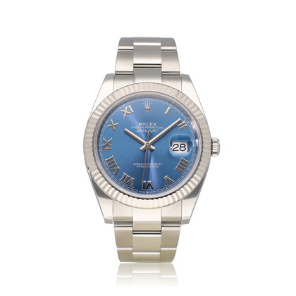 Datejust 41 NEW ROLEX SERVICE - 2024 B+P | steel - white gold Azurro blue roman Oyster