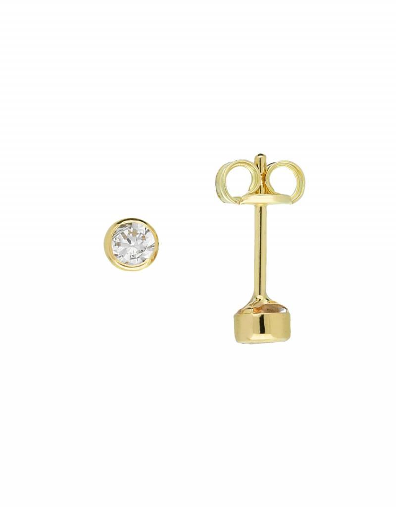 Gouden solitair oorknoppen - 14 karaats - 3.0 mm - Zirkonia