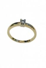 Geel/Wit gouden solitair ring - 14 karaats - Briljant - 0.13 crt - TW/VS - Maat 17.5