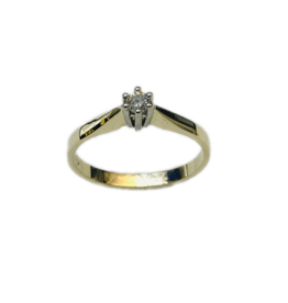Gouden ring - 14 karaats - Solitair - Briljant - 0.10 crt - Maat 17.5