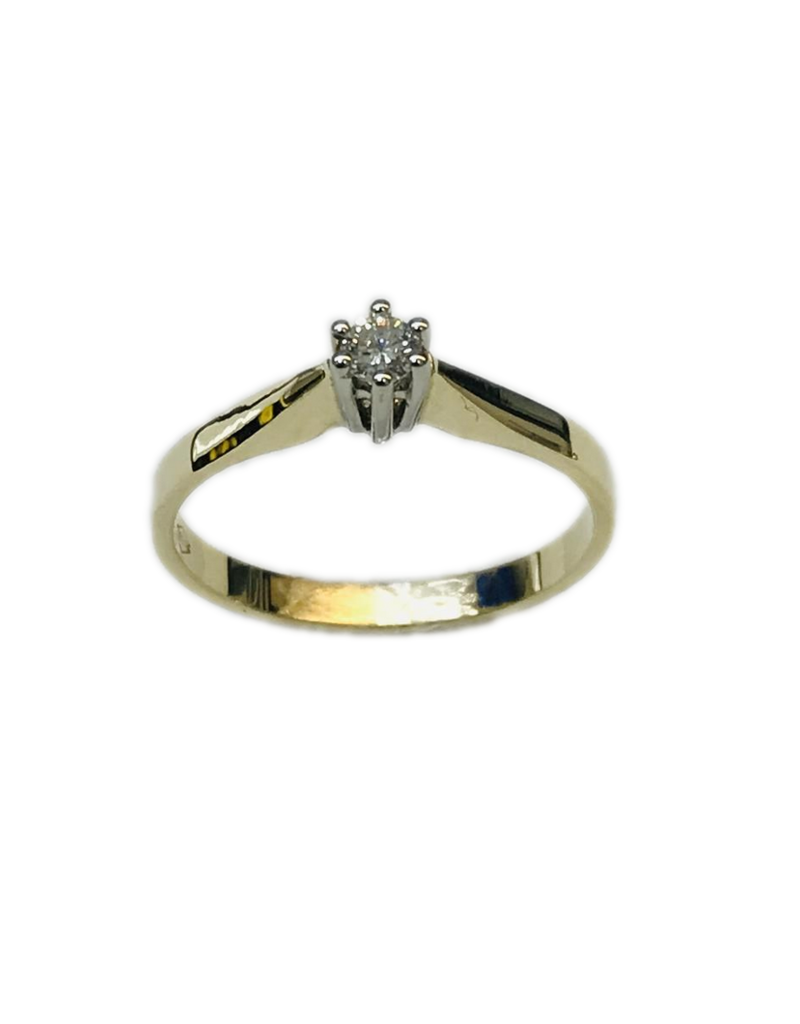 Gouden ring - 14 karaats - Solitair - Briljant - 0.10 crt - Maat 17.5