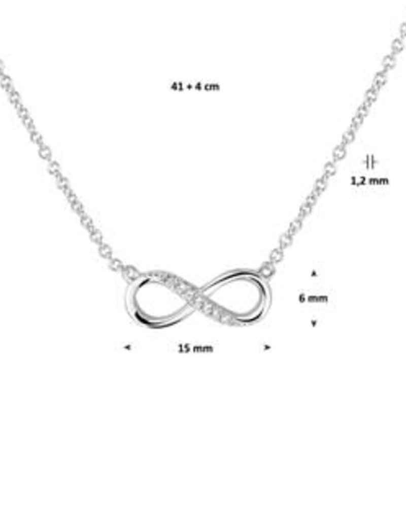 Zilveren collier - Gerhodineerd - Zirkonia - Infinity - 41 + 4 cm