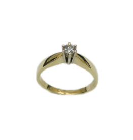 Geel/Wit gouden ring- 14 karaats - Briljant - 0.15 crt - Maat 17.5