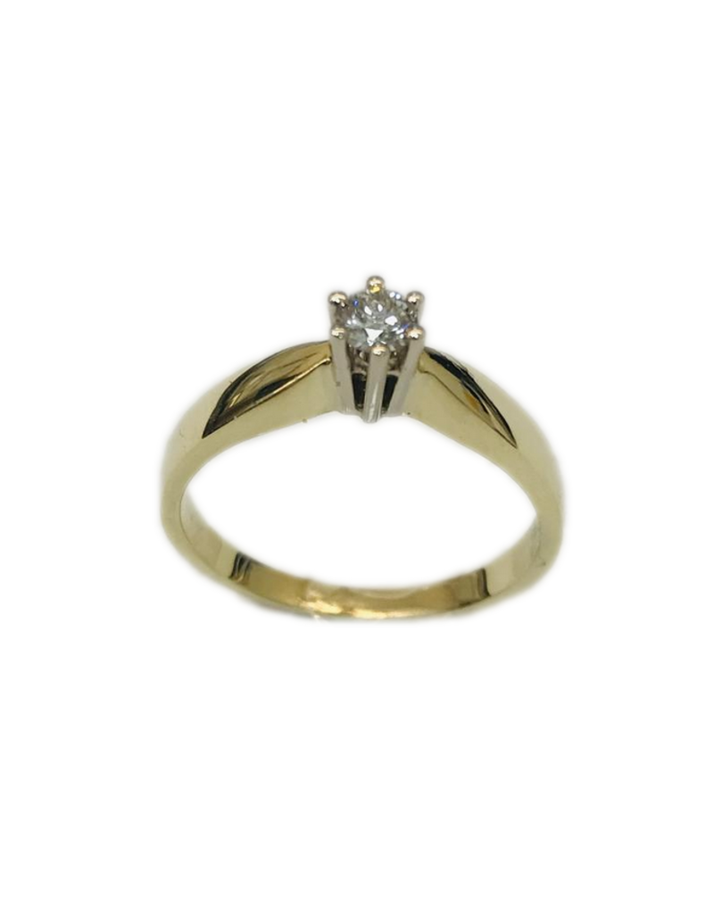 Geel/Wit gouden ring- 14 karaats - Briljant - 0.15 crt - Maat 17.5