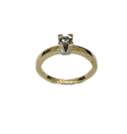 Geel/Wit gouden ring- 14 karaats - Briljant - 0.15 crt -  P1 - Maat 17.5