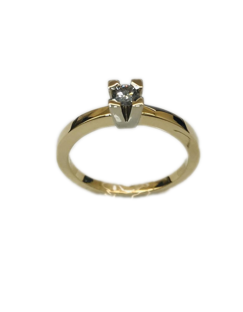 Geel/Wit gouden ring- 14 karaats - Briljant - 0.15 crt -  P1 - Maat 17.5
