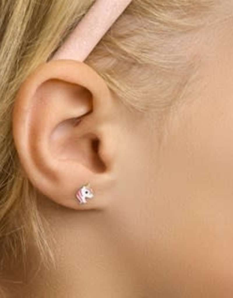 Zilveren oorknoppen - Gerhodineerd - Eenhoorn - Licht roze