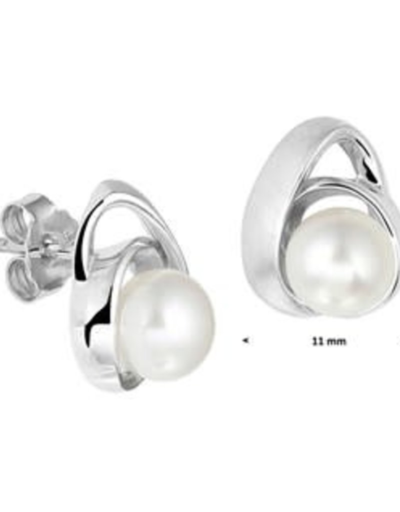 Zilveren oorknoppen - Gerhodineerd - Zoetwaterparel