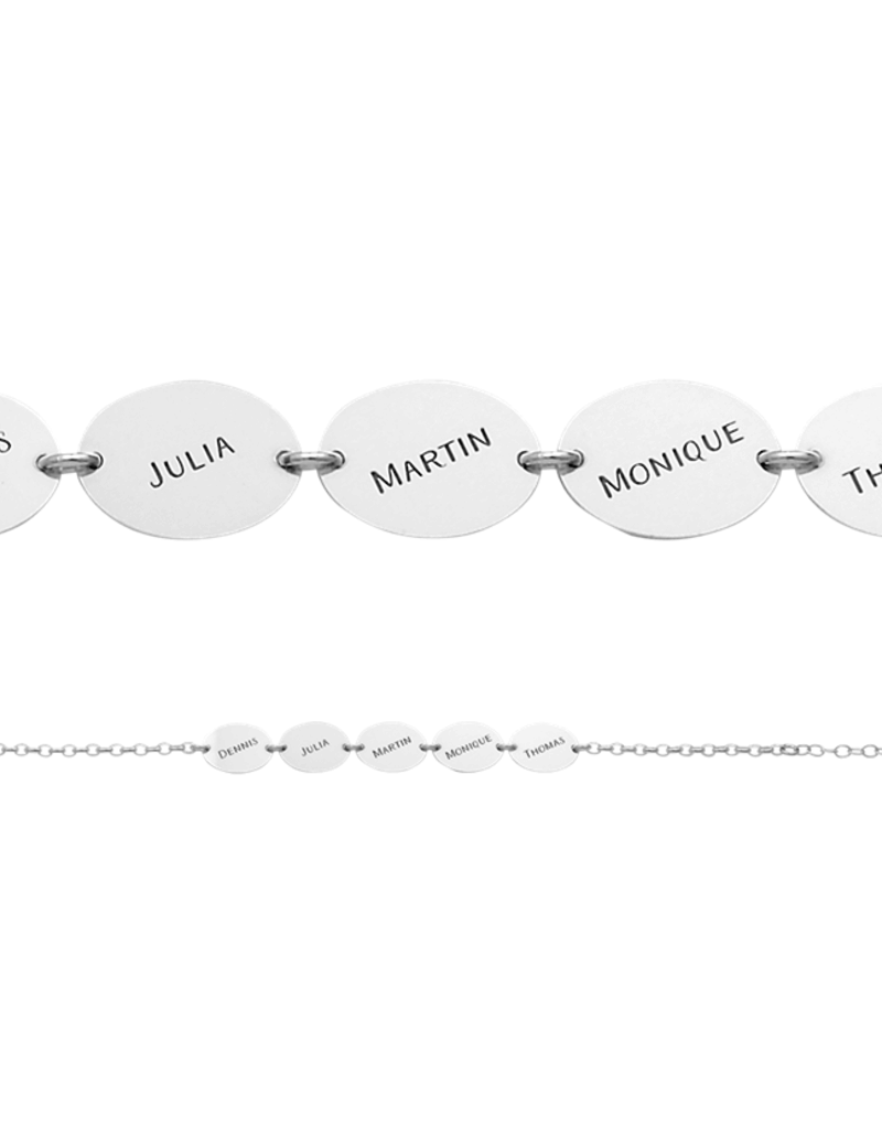 Zilveren naam armband met vijf ovaaltjes