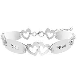 Zilveren armband - Hartjes 4 namen