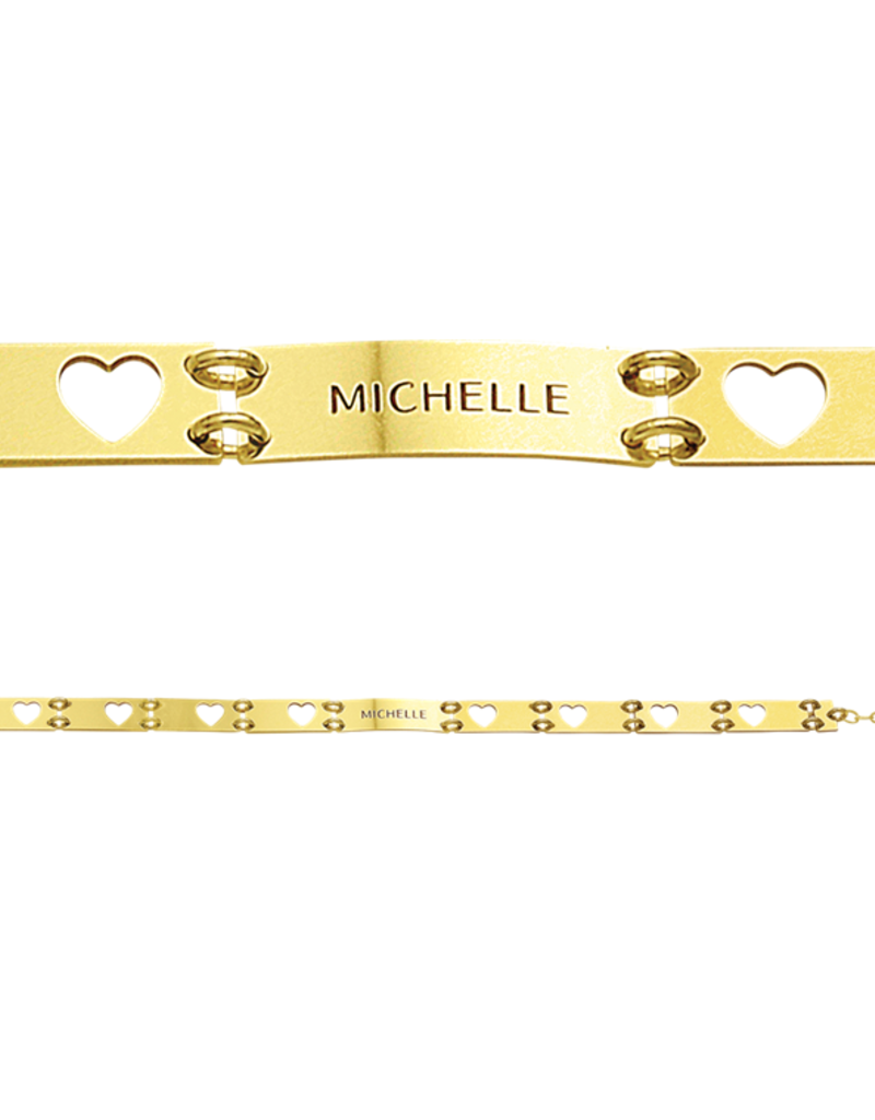 14 karaats - Gouden armband - Uitgesneden hartjes 1 naam