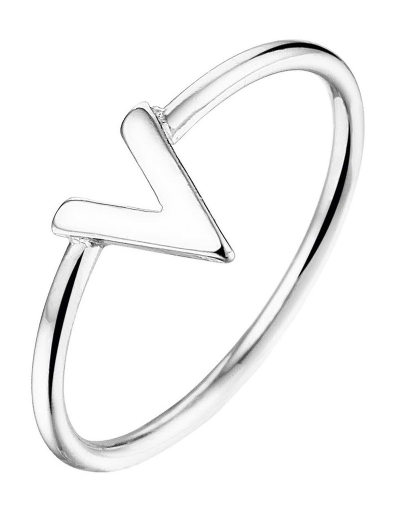 Zilveren ring - Gerhodineerd - V vorm - Maat 17.25