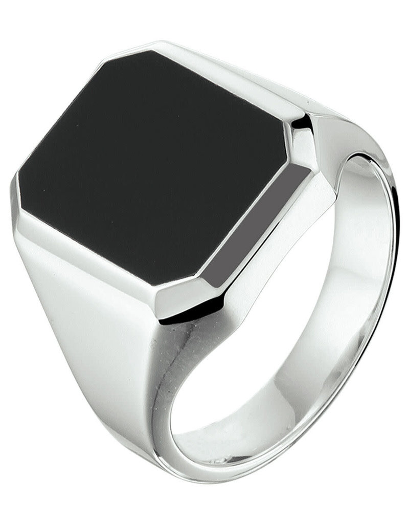 Zilverenzegel ring - Onyx - Maat 20.5