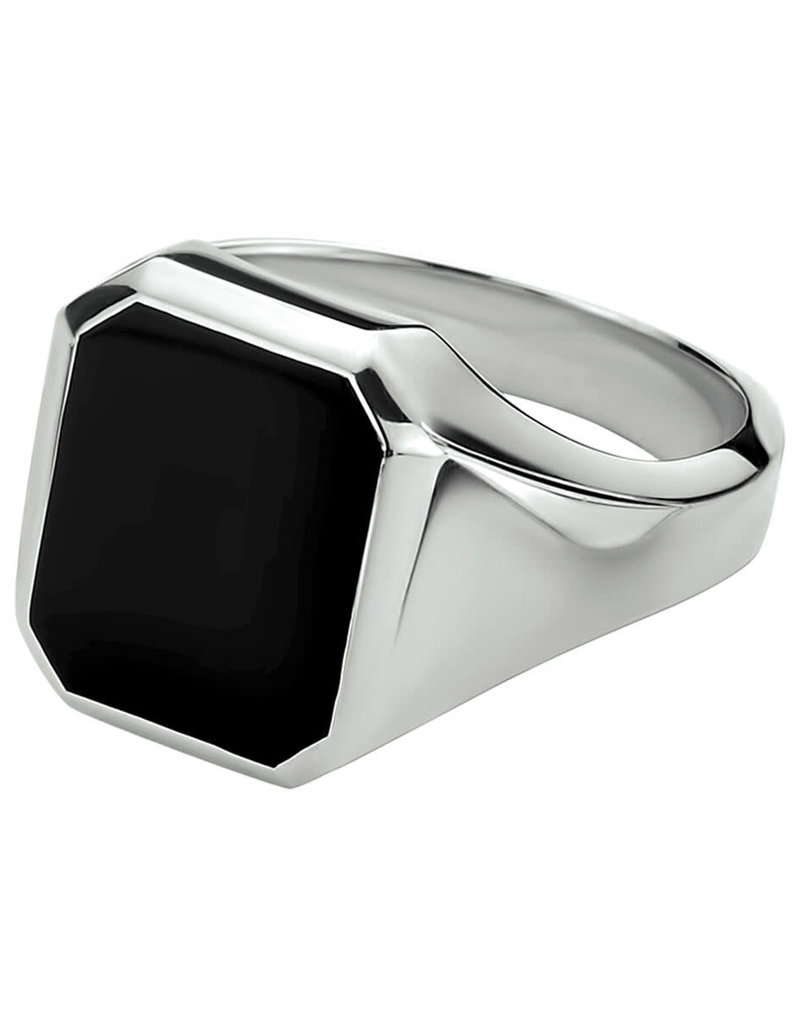 Zilverenzegel ring - Onyx - Maat 20.5