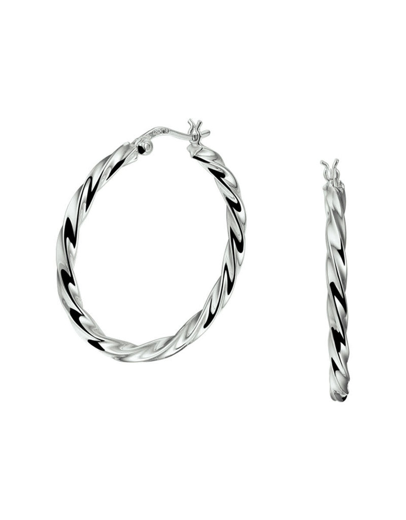 Zilveren oorringen - Gerhodineerd - Gedraaide buis -  35 mm