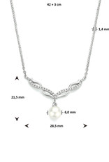 Zilveren collier - Gerhodineerd - Zoetwaterparel - Zirkonia - 42 + 3 cm