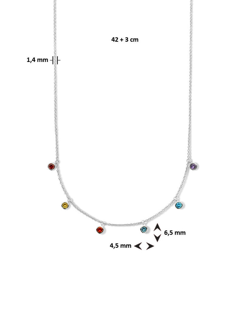 Zilveren collier - Gerhodineerd - Anker - Kleursteen - 42+3 cm