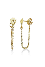 Jwls4u Jwls4u - Studs with chain Triangel Goldplated - JE023G