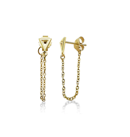 Jwls4u - Studs with chain Triangel Goldplated - JE023G