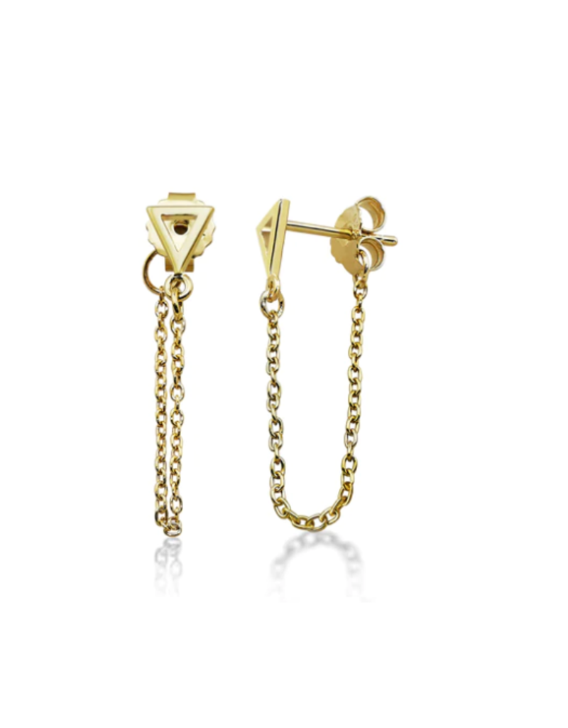 Jwls4u Jwls4u - Studs with chain Triangel Goldplated - JE023G