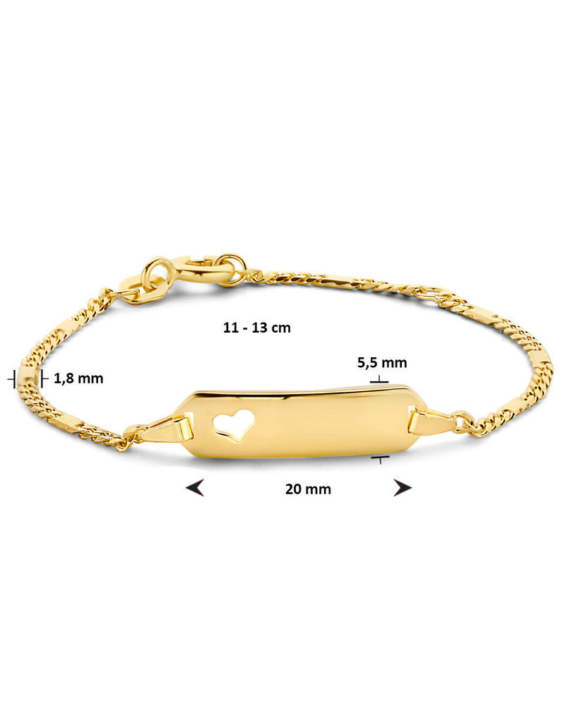 Gouden graveerarmband - 14 karaats - Fantasie schakel- 11-13 cm - Hartje