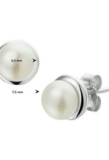 Zilveren oorknoppen - Gerhodineerd - Zoetwaterparel in rand