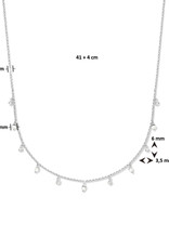 Zilveren collier - Gerhodineerd - Zoetwaterparel en zirkonia - 41 + 4 cm