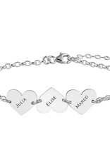 Zilveren naam armband met drie hartjes