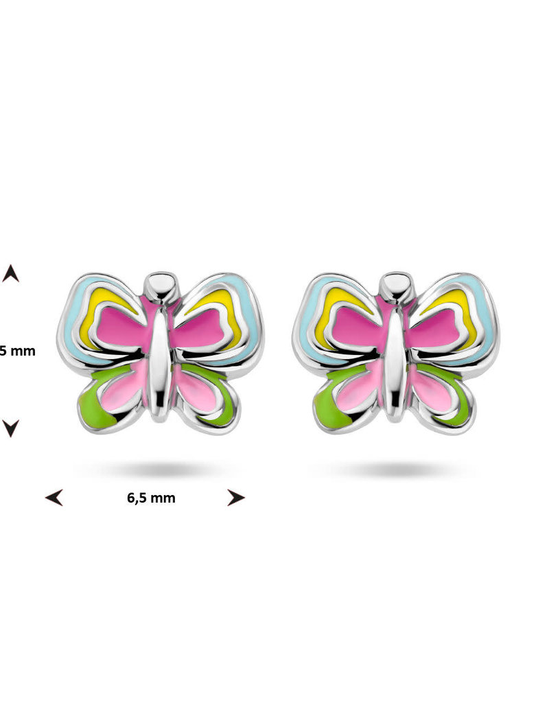 Zilveren oorknoppen - Gerhodineerd - Vlinder - Emaille