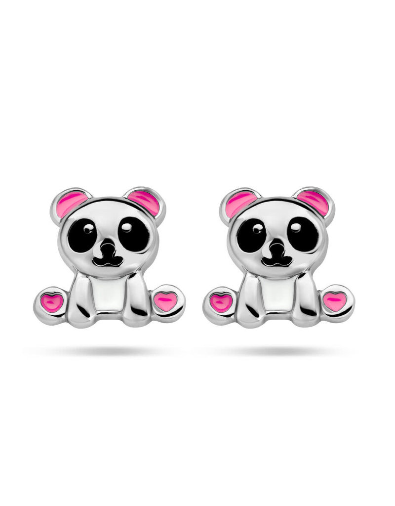 Zilveren oorknoppen - Gerhodineerd - Emaille - Panda