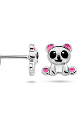 Zilveren oorknoppen - Gerhodineerd - Emaille - Panda