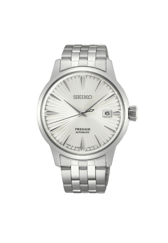Seiko Presage SRPG23J1 Orologio Uomo: Analogico, Bracciale Argento, Giorno E Data, Cocktail Martini
