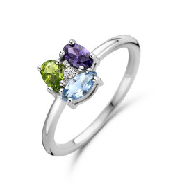 Zilveren ring - Gerhodineerd - Zirkonia, synthetische edelstenen