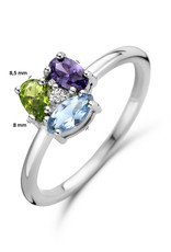 Zilveren ring - Gerhodineerd - Zirkonia, Zirkonia Amethist, synthetisch Blauw Spinel en synthetisch Peridot