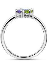 Zilveren ring - Gerhodineerd - Zirkonia, Zirkonia Amethist, synthetisch Blauw Spinel en synthetisch Peridot