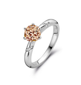 Rosa di Luca Italy Zilveren ring - Gerhodineerd - Champagne en blanke Zirkonia - Maat 54