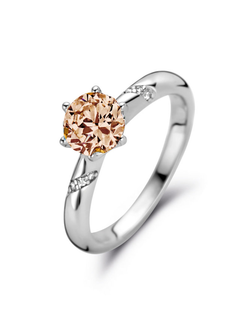 Rosa di Luca Italy Zilveren ring - Gerhodineerd - Champagne en blanke Zirkonia - Maat 54