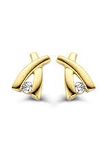 Bernstein Gouden oorknoppen - 14 karaats - Briljant - 0.04 crt