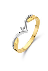 Bernstein Gouden bicolor ring - 14 karaats - Briljant - 0.030 crt - Maat 18
