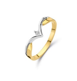 Bernstein Gouden bicolor ring - 14 karaats - Briljant - 0.030 crt - Maat 18